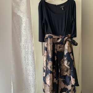 Elegant Navy and Floral high low Party Dress